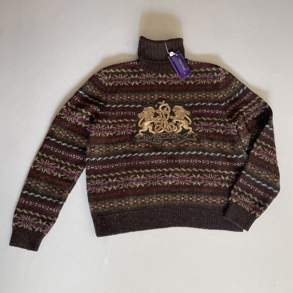 Ralph Lauren Collection Wool Sweater L Fair Isle Crest Cashmere Turtleneck $2490 - Picture 10 of 15